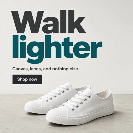 Room for the headline: an example ad photograph from the product's inspiration library, illustrating the "The product sits low and small, leaving a clean field above for your words." technique