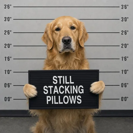 The mistake, in a mugshot: an example ad photograph from the product's inspiration library, illustrating the "A character holding a sign that names the mistake your audience keeps making." technique