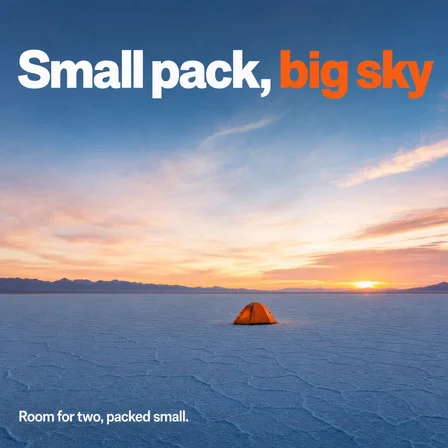 Scale contrast: an example ad photograph from the product's inspiration library, illustrating the "Something small in a vast space, or something ordinary made giant." technique